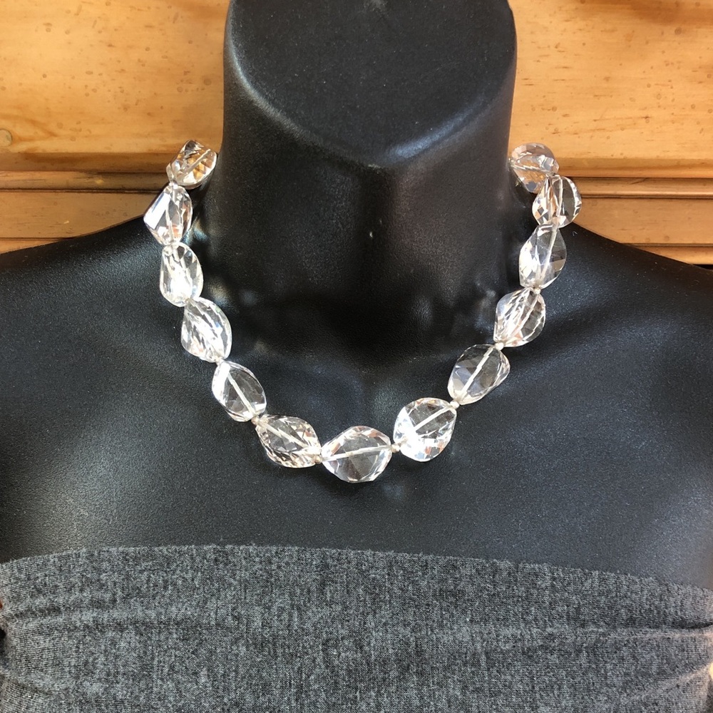 Vintage Estate Rock Crystal Silver Toggle Bold Necklace